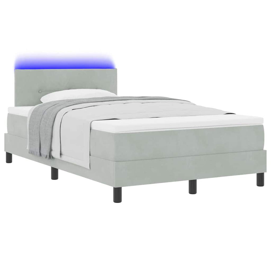 LED Box Spring Bed met matras Lichtgrijs 120 x 190 cm Fluweel
