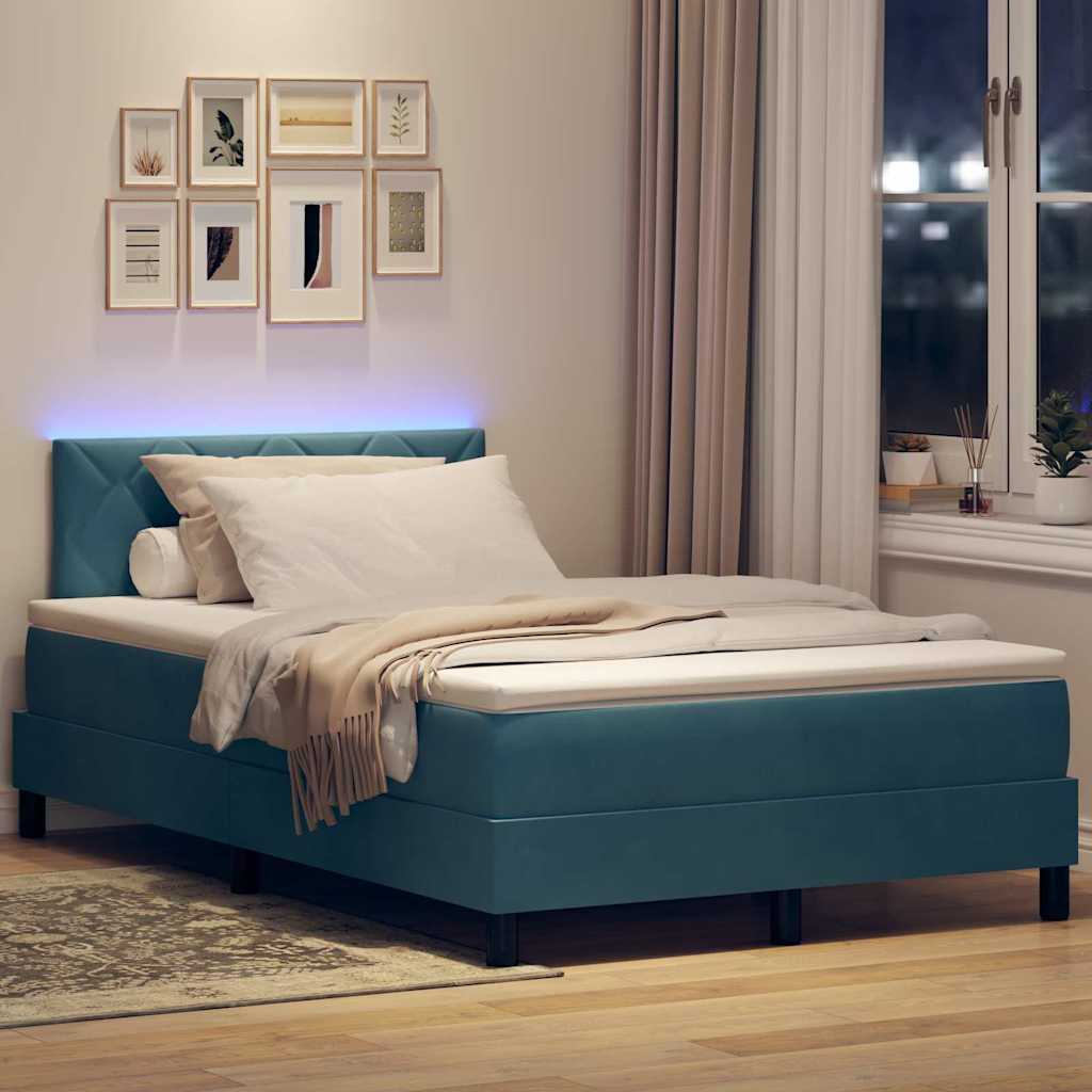 LED Box Spring Bed met matras Donkerblauw 120 x 190 cm Fluweel
