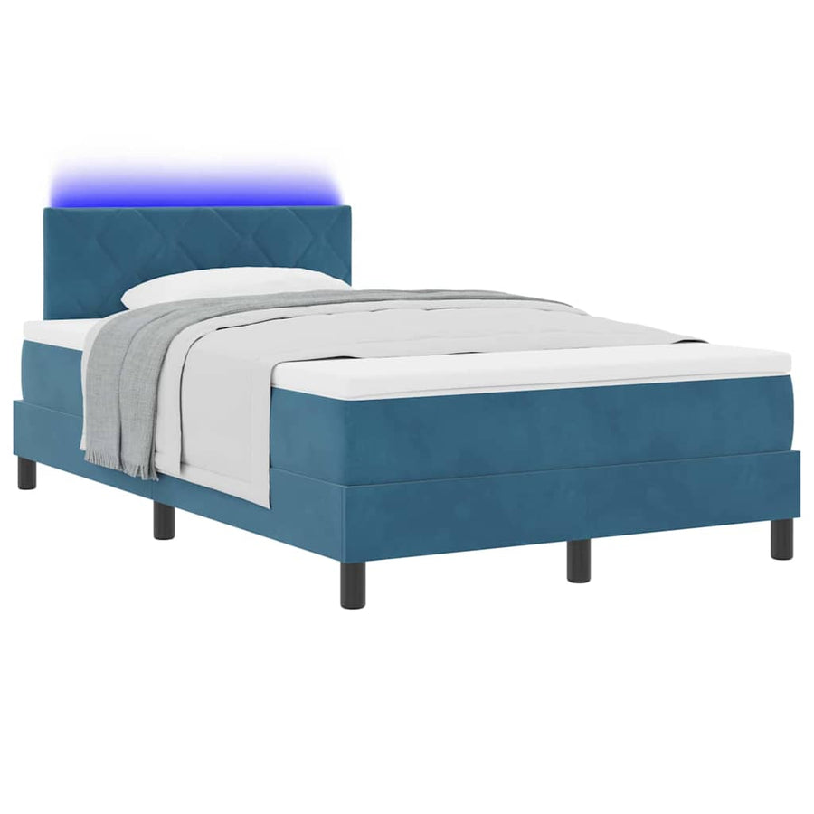 LED Box Spring Bed met matras Donkerblauw 120 x 190 cm Fluweel