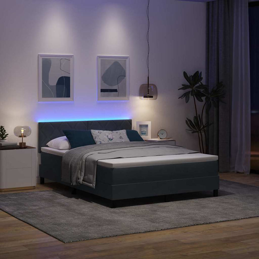 LED Box Spring Bed met matras Donkergrijs 140 x 190 cm Fluweel