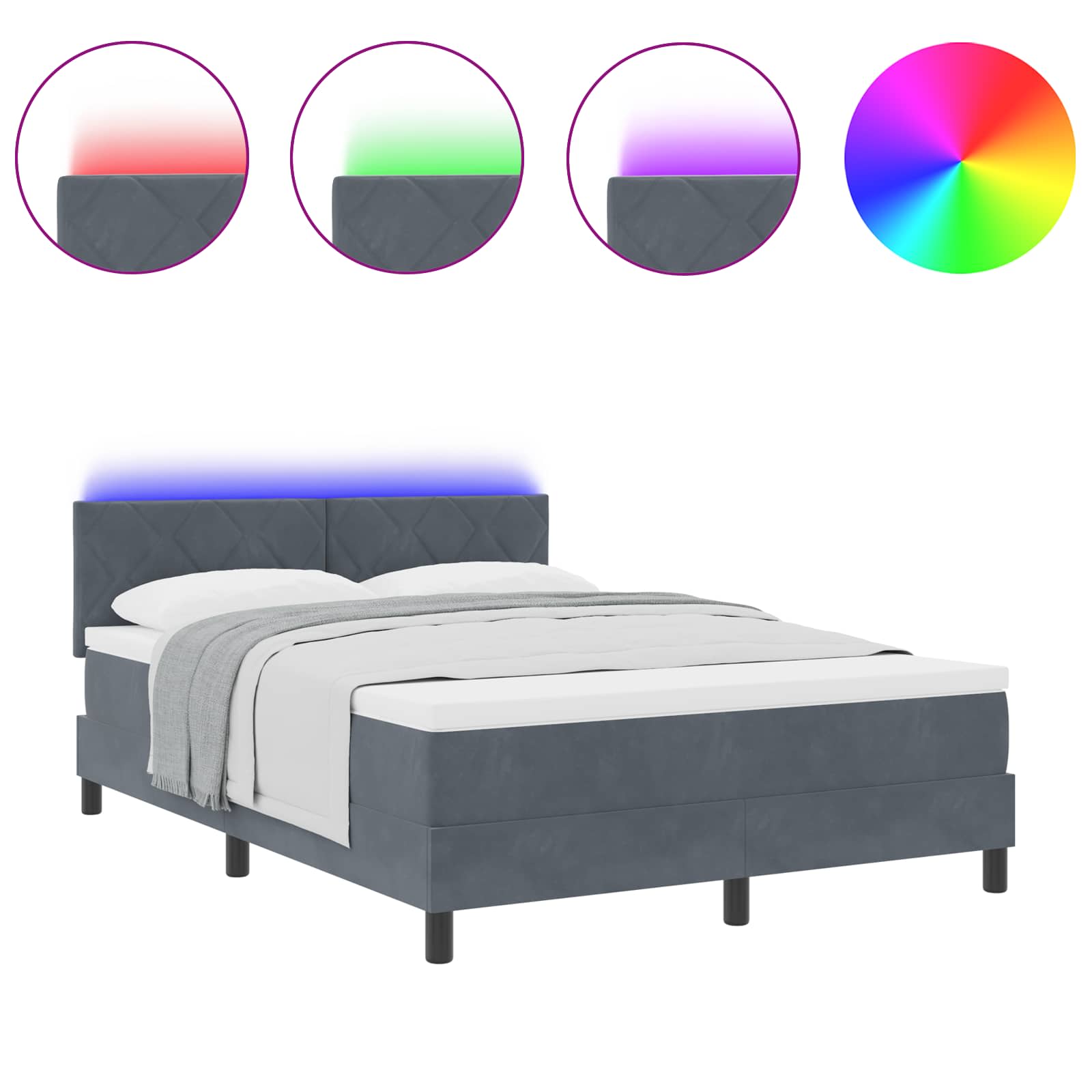 LED Box Spring Bed met matras Donkergrijs 140 x 190 cm Fluweel