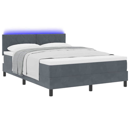 LED Box Spring Bed met matras Donkergrijs 140 x 200 cm Fluweel