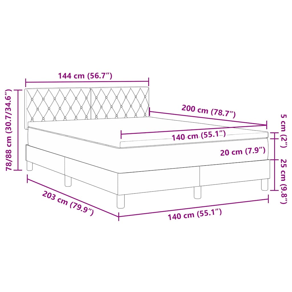 LED Box Spring Bed met matras Donkergrijs 140 x 200 cm Fluweel