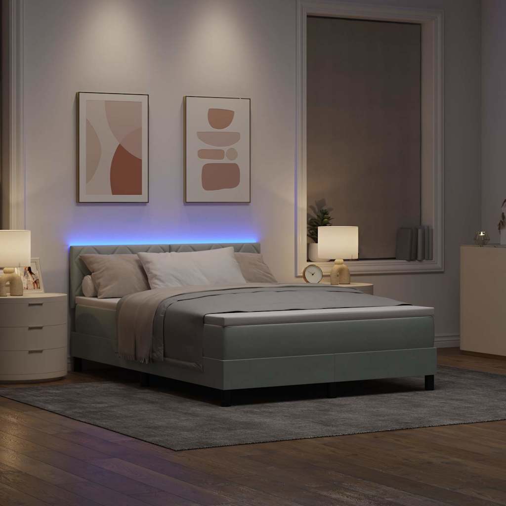 LED Box Spring Bed Lichtgrijs 160 x 200 cm Fluweel