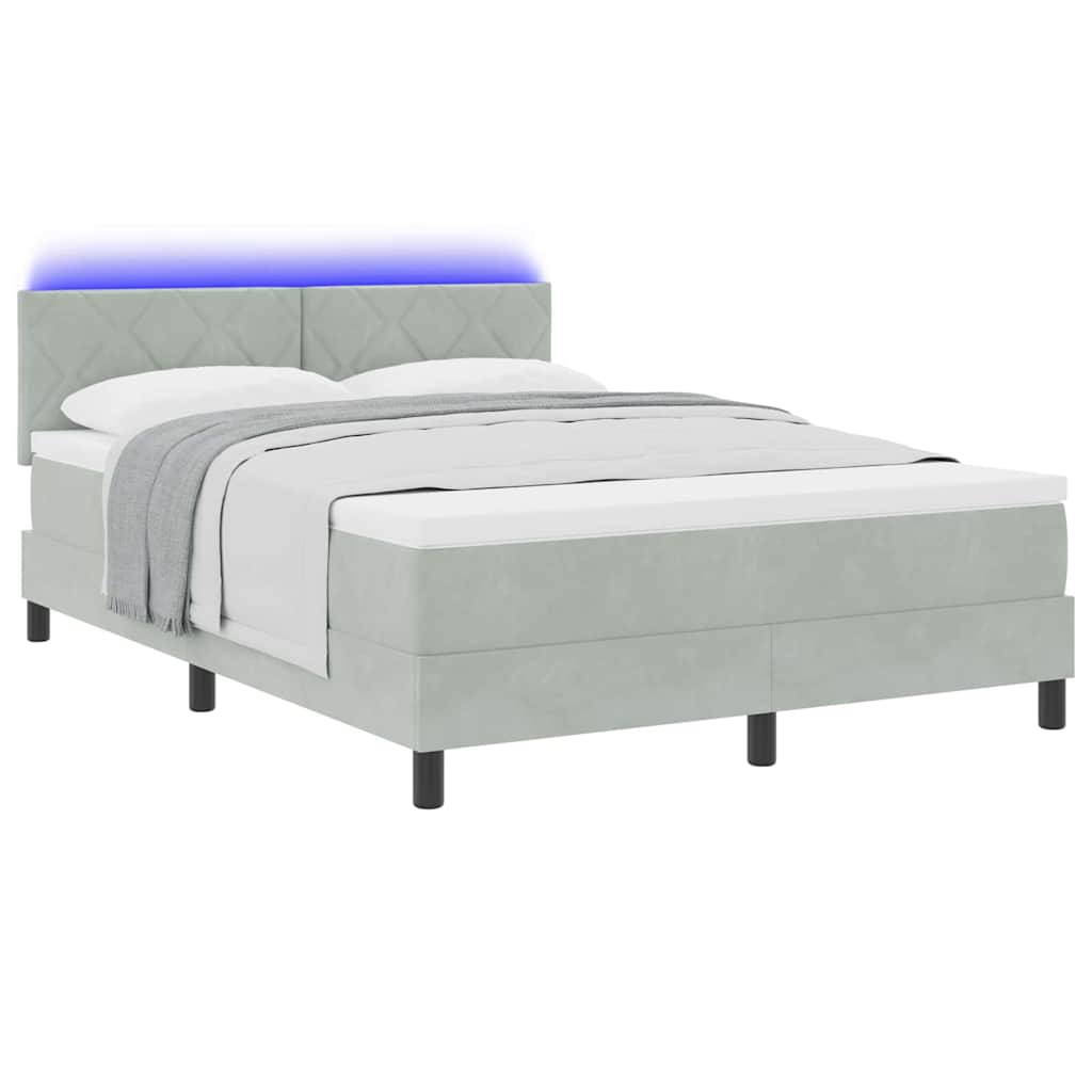 LED Box Spring Bed Lichtgrijs 160 x 200 cm Fluweel