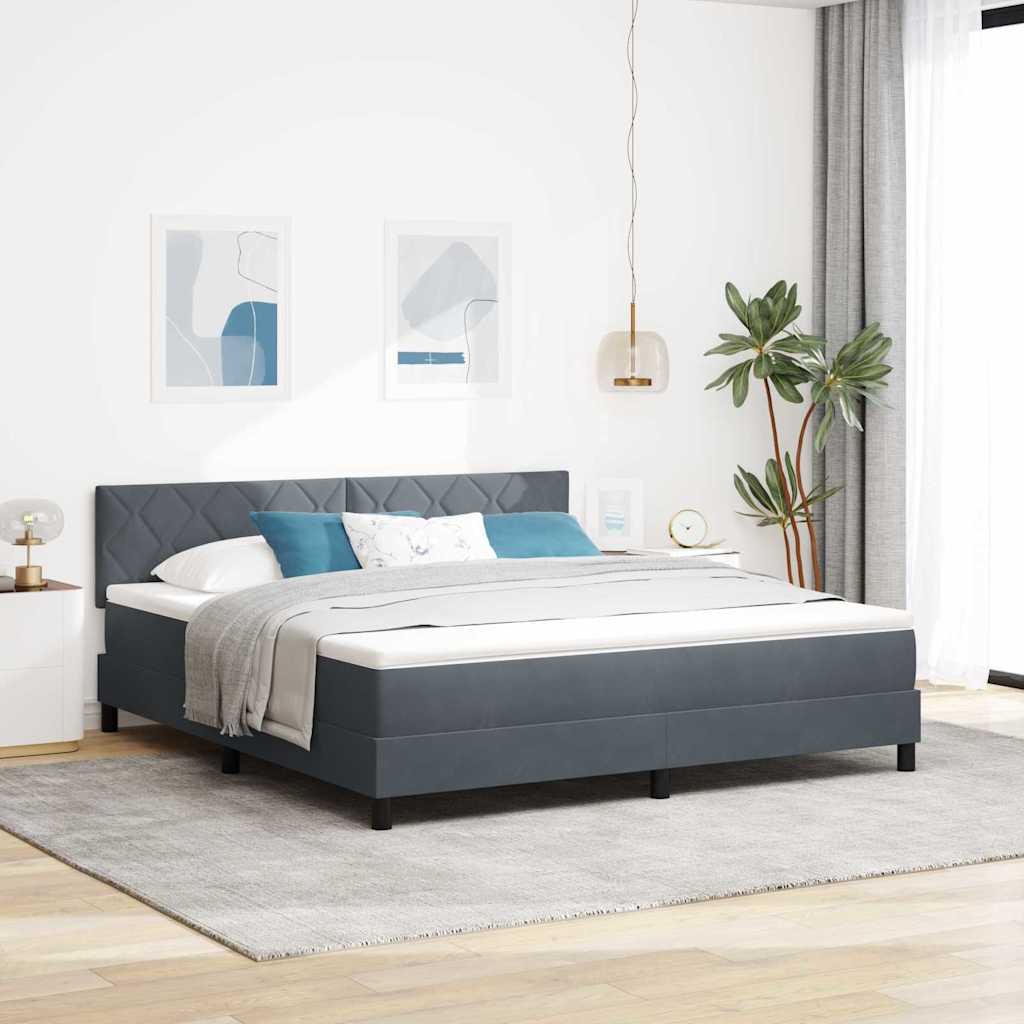 LED Box Spring Bed Donkergrijs 180 x 200 cm Fluweel