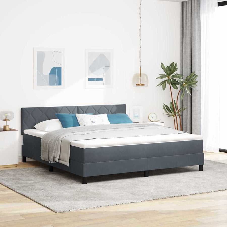 LED Box Spring Bed Donkergrijs 180 x 200 cm Fluweel