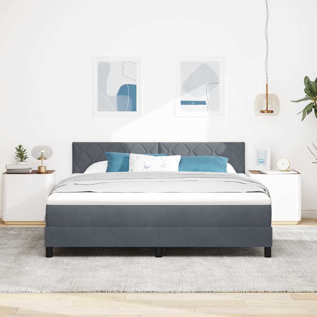 LED Box Spring Bed Donkergrijs 180 x 200 cm Fluweel