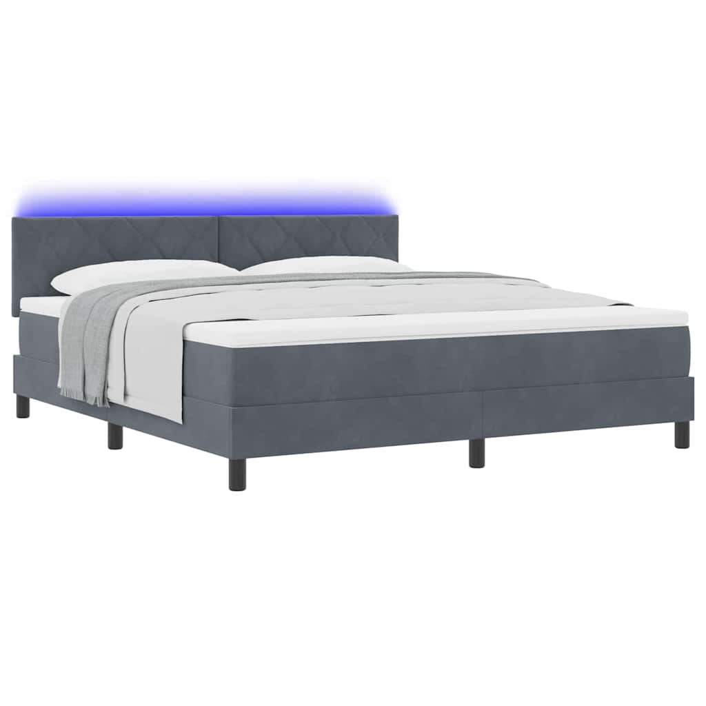 LED Box Spring Bed Donkergrijs 180 x 200 cm Fluweel