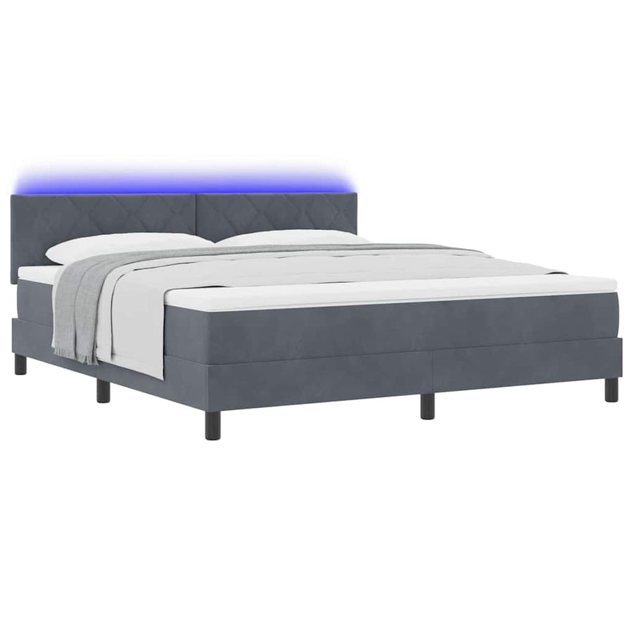 LED Box Spring Bed Donkergrijs 180 x 200 cm Fluweel