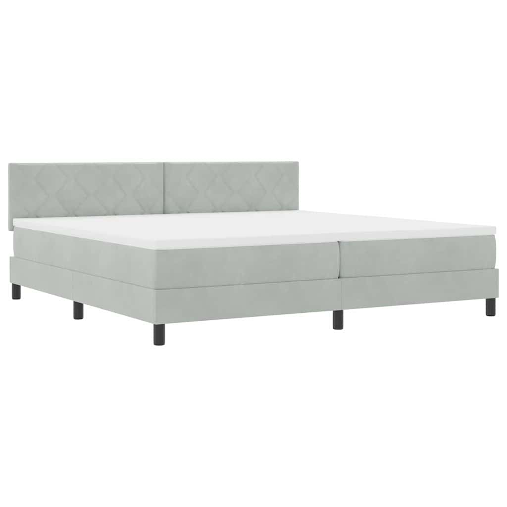 LED Box Spring Bed Lichtgrijs 200 x 200 cm Fluweel