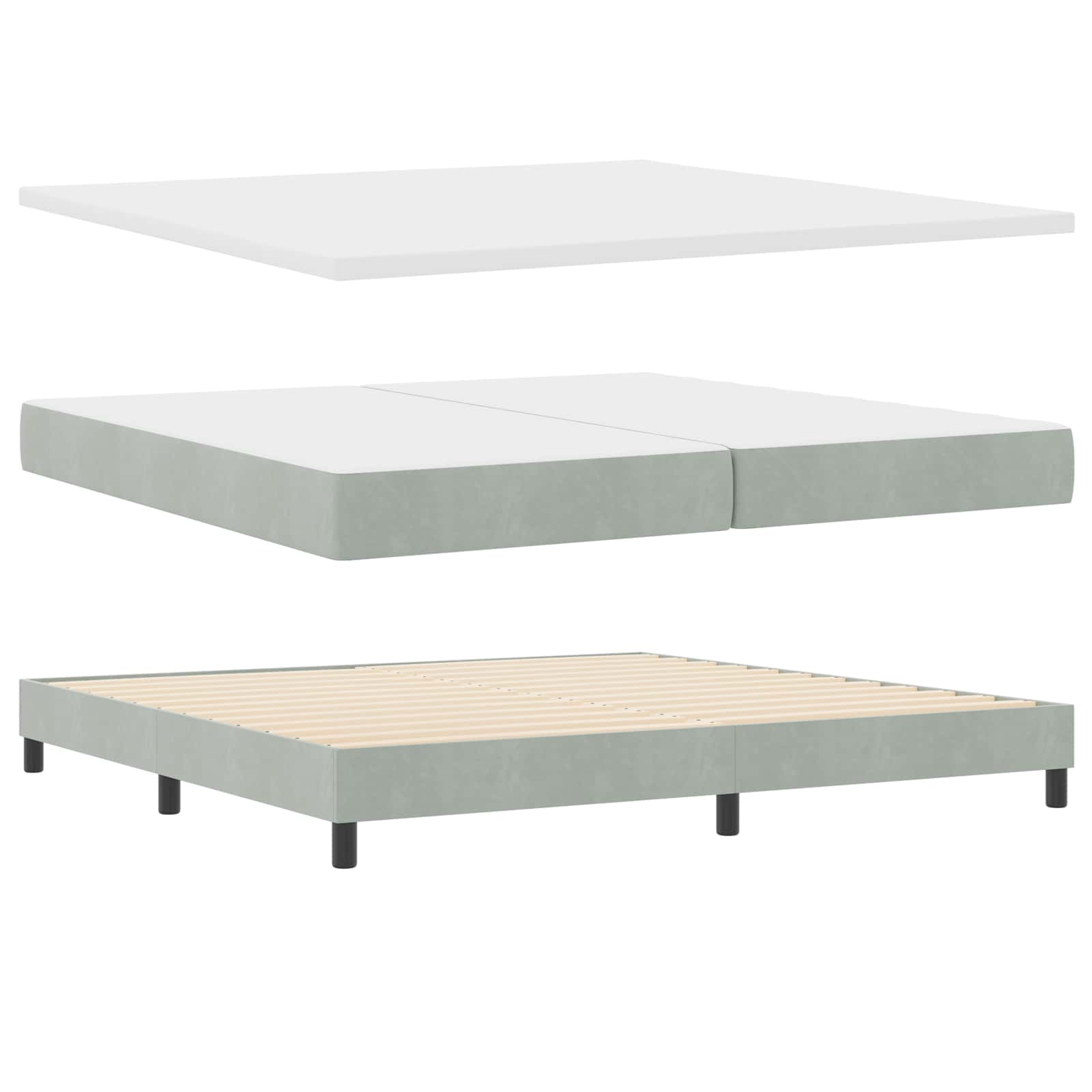 LED Box Spring Bed Lichtgrijs 200 x 200 cm Fluweel