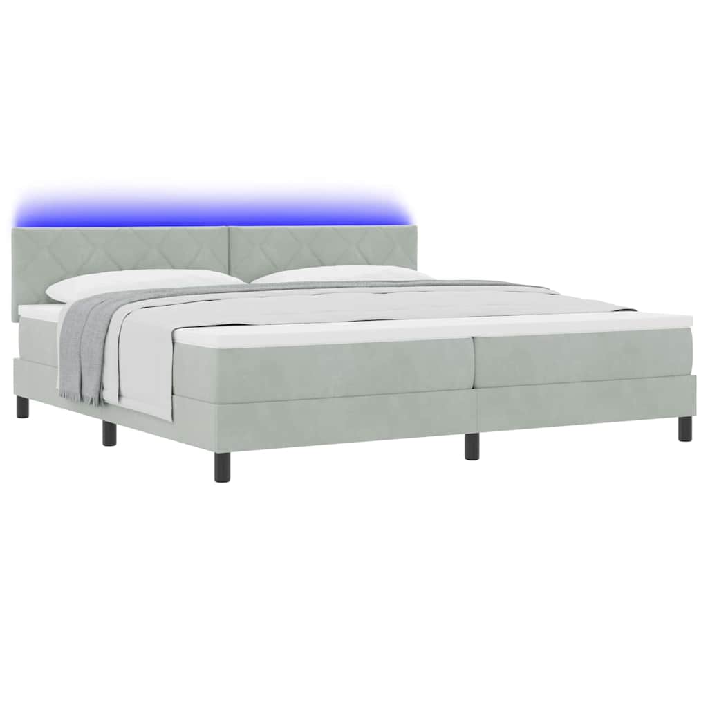 LED Box Spring Bed Lichtgrijs 200 x 200 cm Fluweel