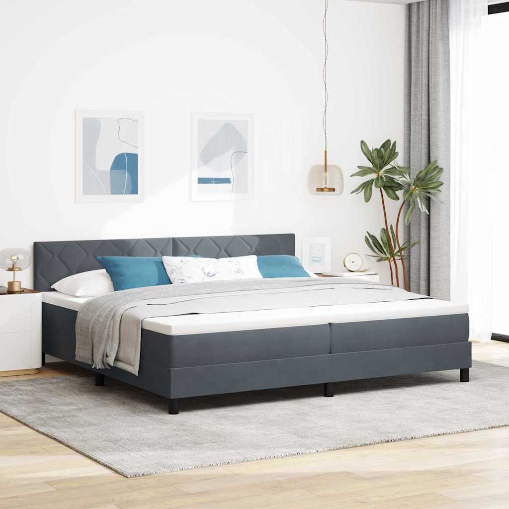 LED Box Spring Bed met matras Donkergrijs 200 x 200 cm Fluweel