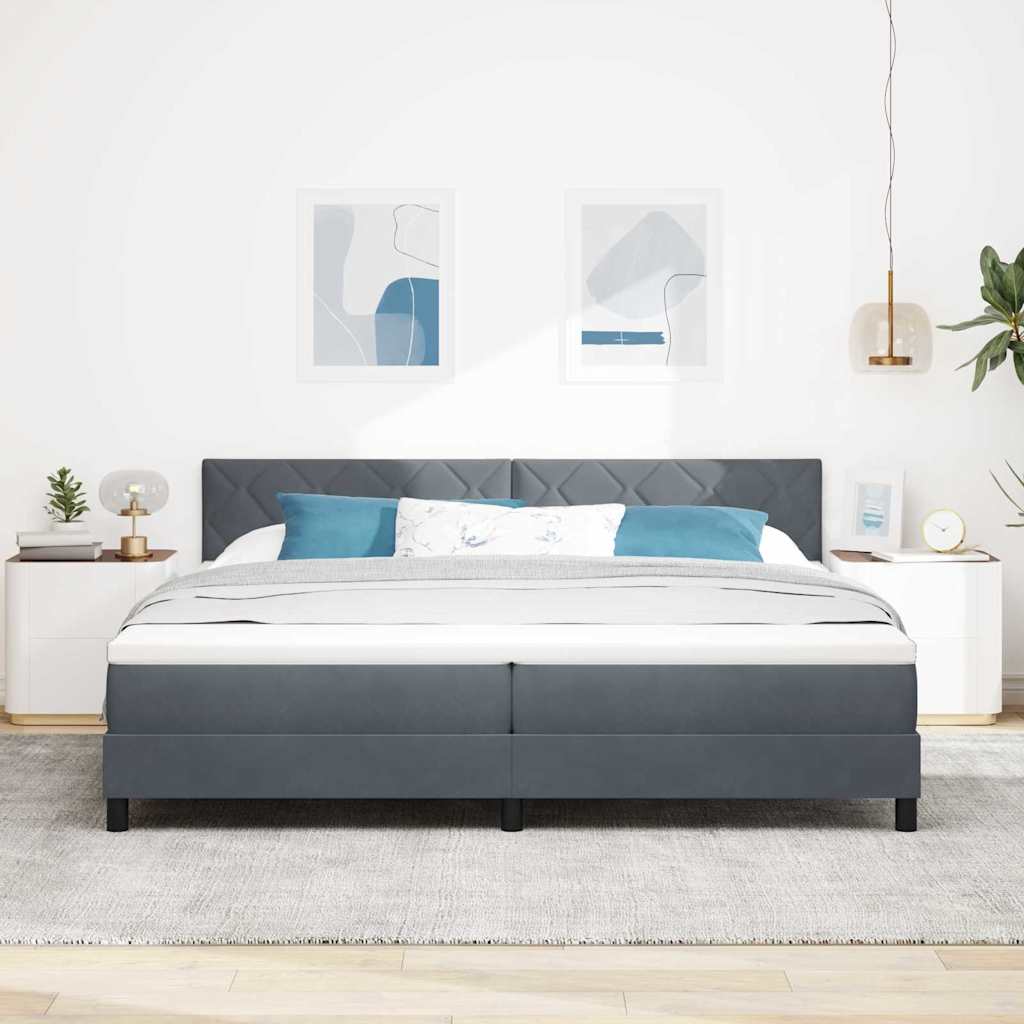 LED Box Spring Bed met matras Donkergrijs 200 x 200 cm Fluweel