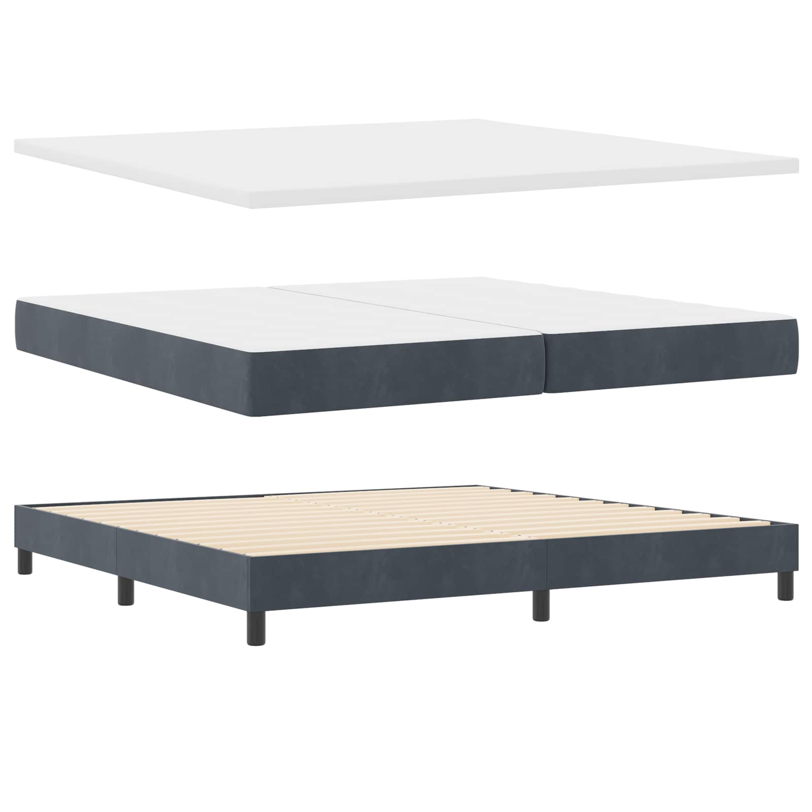 LED Box Spring Bed met matras Donkergrijs 200 x 200 cm Fluweel