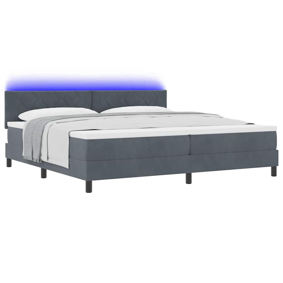 LED Box Spring Bed met matras Donkergrijs 200 x 200 cm Fluweel