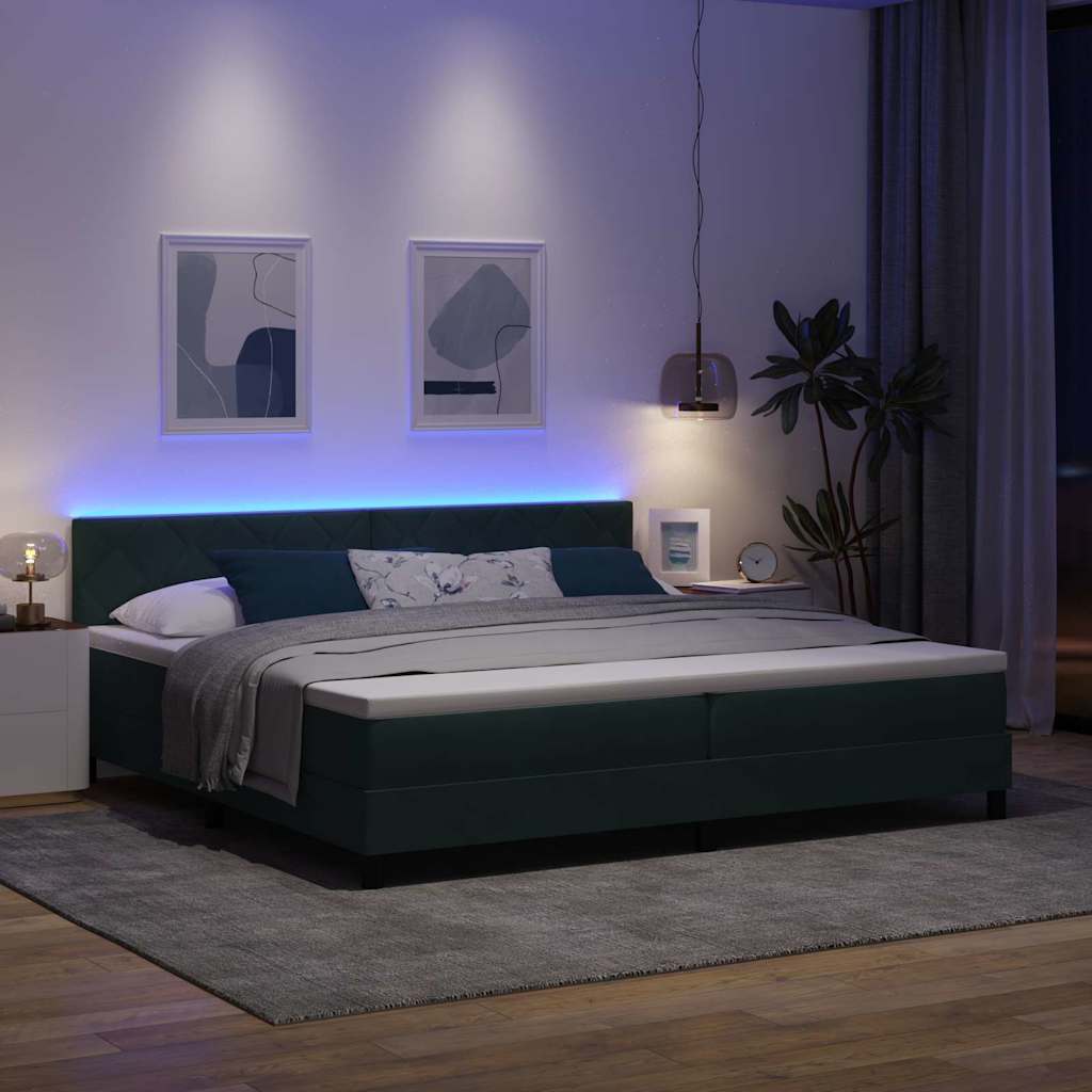 LED Box Spring Bed Donkergroen 200 x 200 cm Fluweel