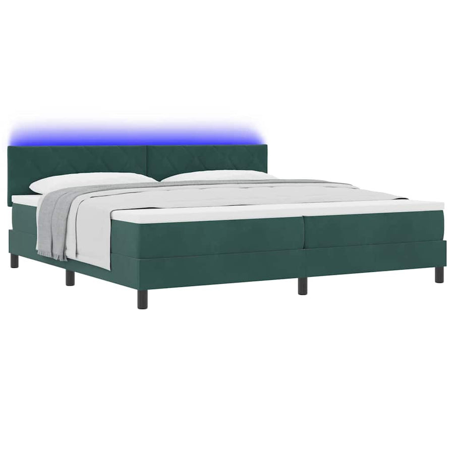 LED Box Spring Bed Donkergroen 200 x 200 cm Fluweel