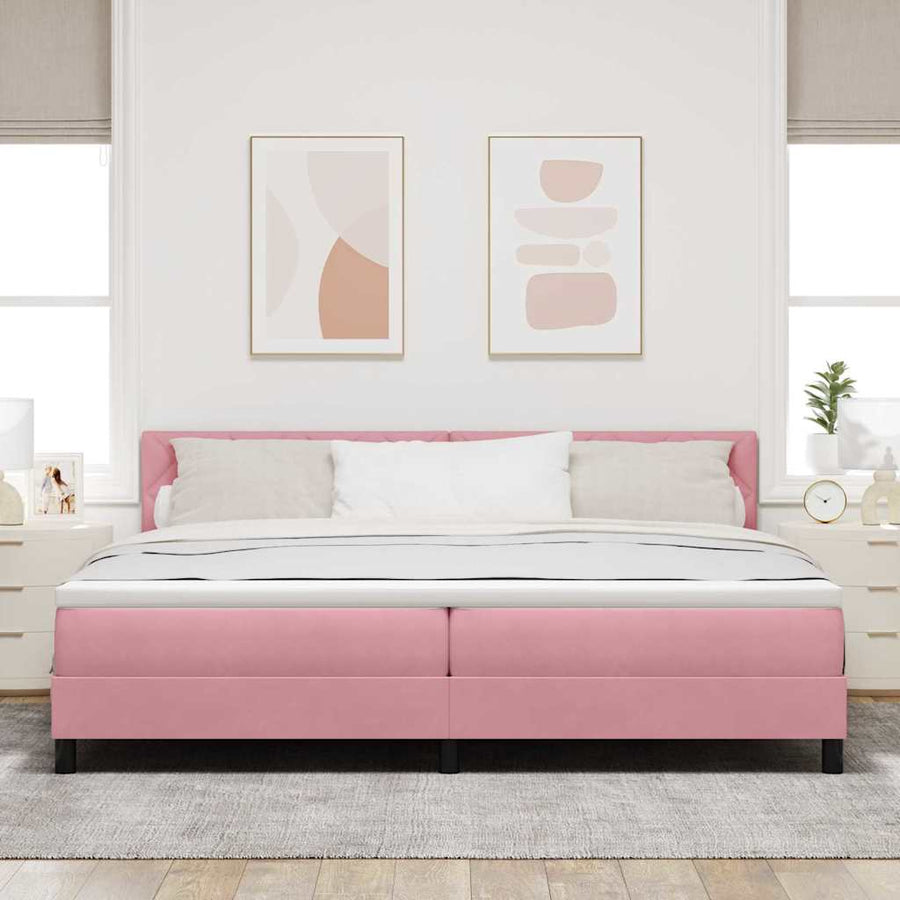 LED Box Spring Bed met hoofdeinde Roze 200 x 200 cm Fluweel