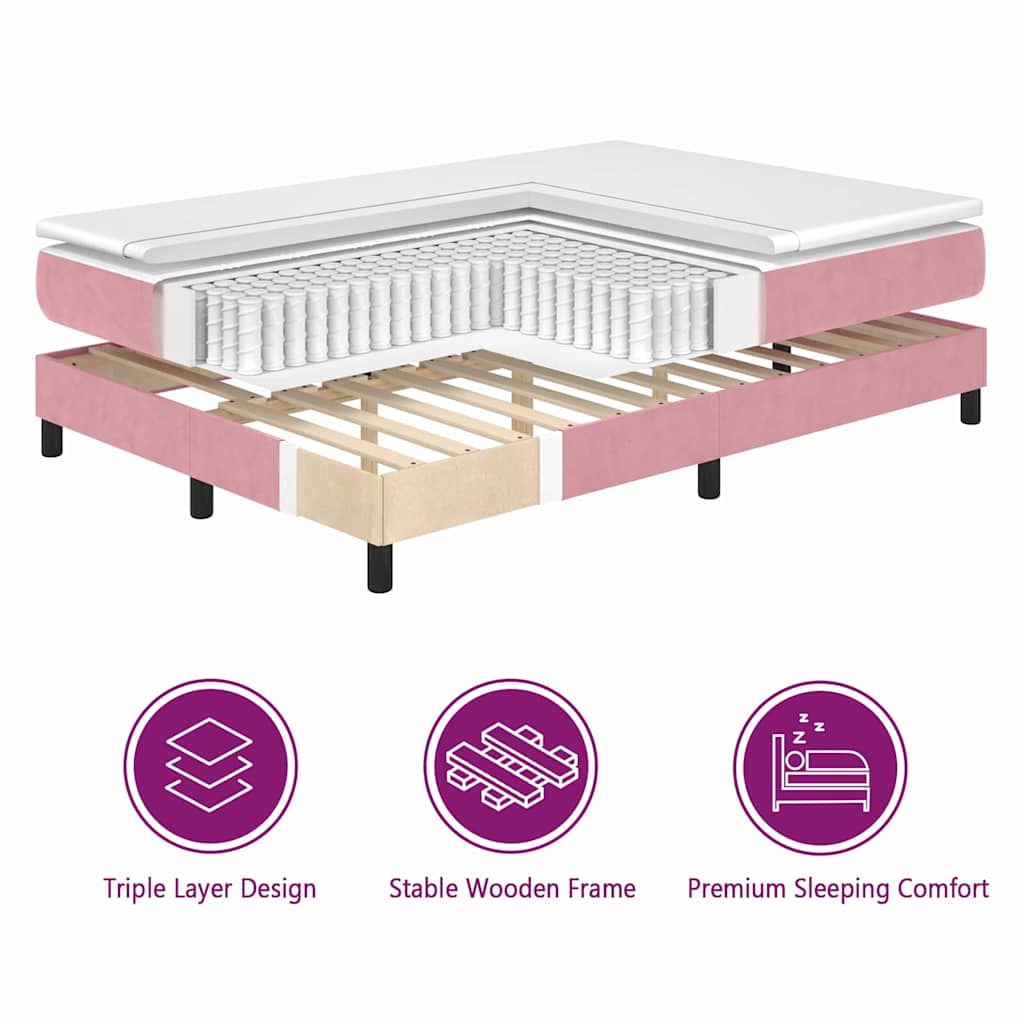 LED Box Spring Bed met hoofdeinde Roze 200 x 200 cm Fluweel