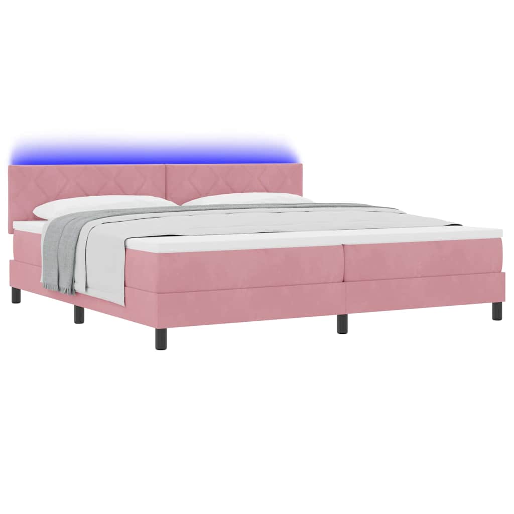 LED Box Spring Bed met hoofdeinde Roze 200 x 200 cm Fluweel