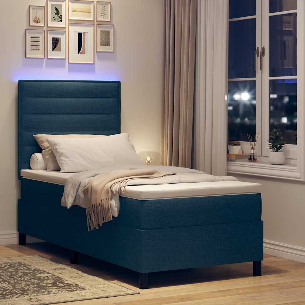 Boxspring bed met matras met LED Blauw 80 x 200 cm Stof