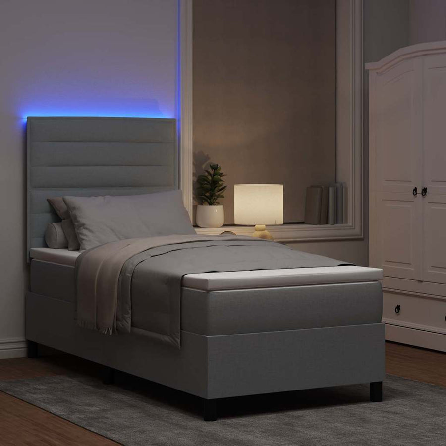 Boxspring bed met matras met LED Lichtgrijs 90 x 190 cm Stof
