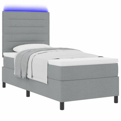 Boxspring bed met matras met LED Lichtgrijs 90 x 190 cm Stof
