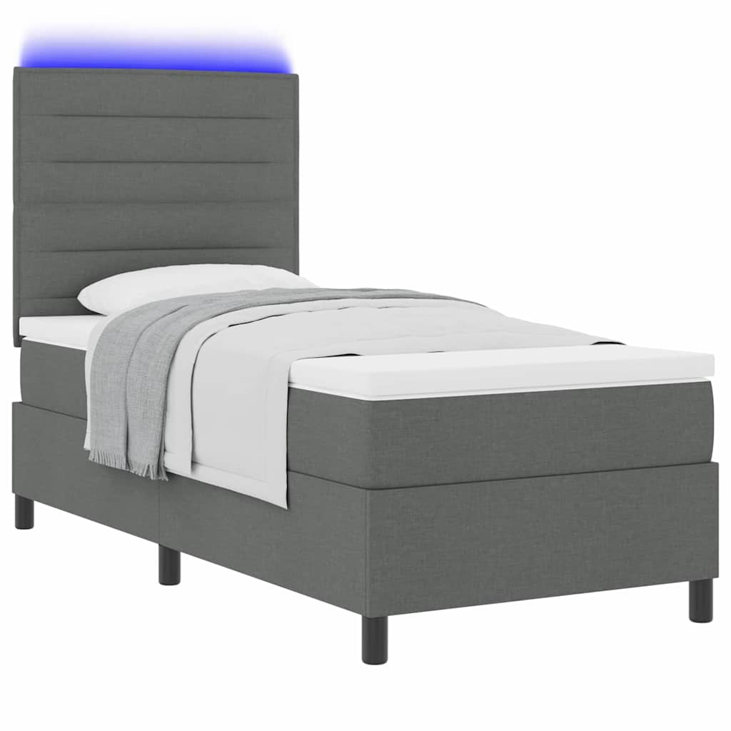 Boxspring bed met matras met LED Donkergrijs 90 x 190 cm Stof