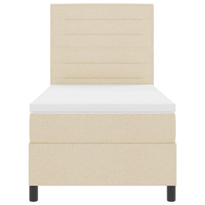 Boxspring Bed Met Matras Met Hoofdeinde Stof Crème 100 x 200 cm Lijnen ontwerp
