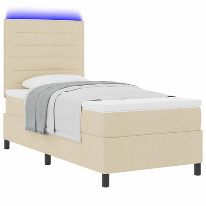 Boxspring Bed Met Matras Met Hoofdeinde Stof Crème 100 x 200 cm Lijnen ontwerp