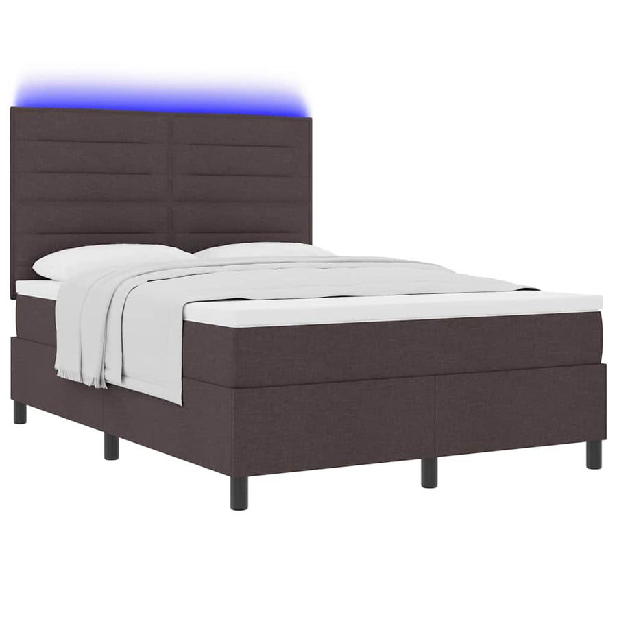 Boxspring bed met matras met LED Donkerbruin 140 x 200 cm Stof