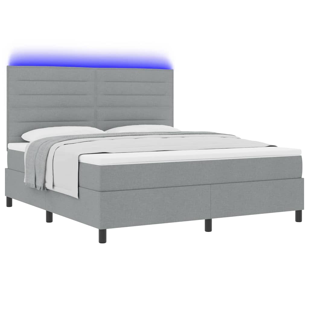 Boxspring bed met matras met LED Lichtgrijs 180 x 200 cm Stof