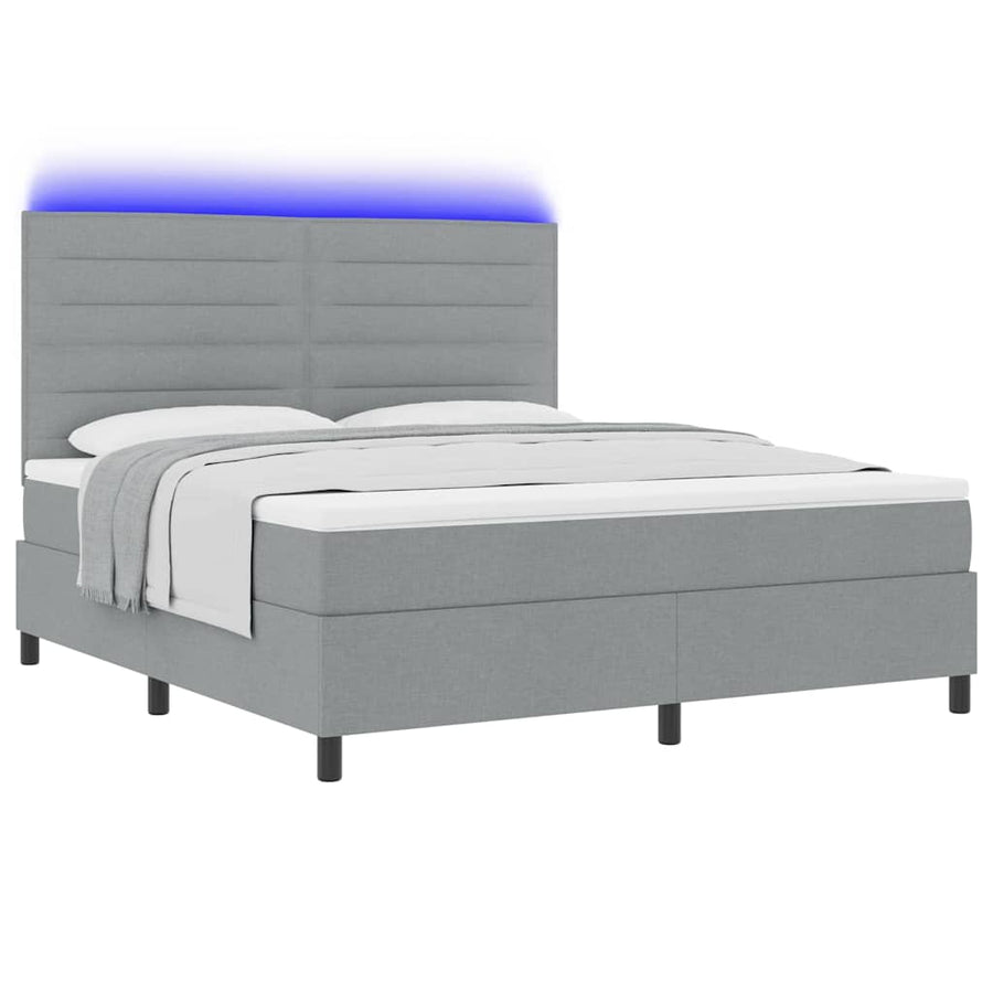 Boxspring bed met matras met LED Lichtgrijs 180 x 200 cm Stof