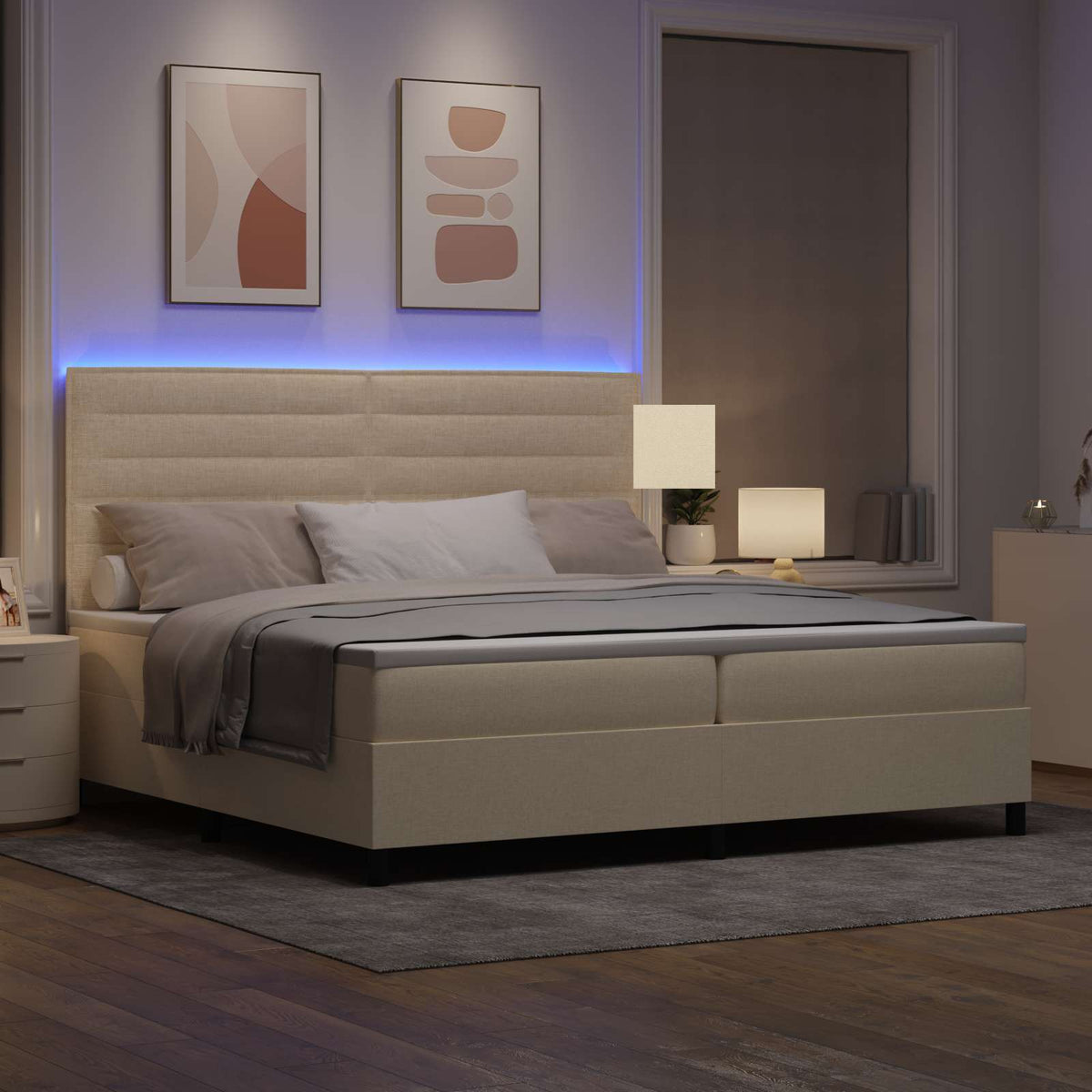 Boxspring bed met matras met LED Crème 200 x 200 cm Stof