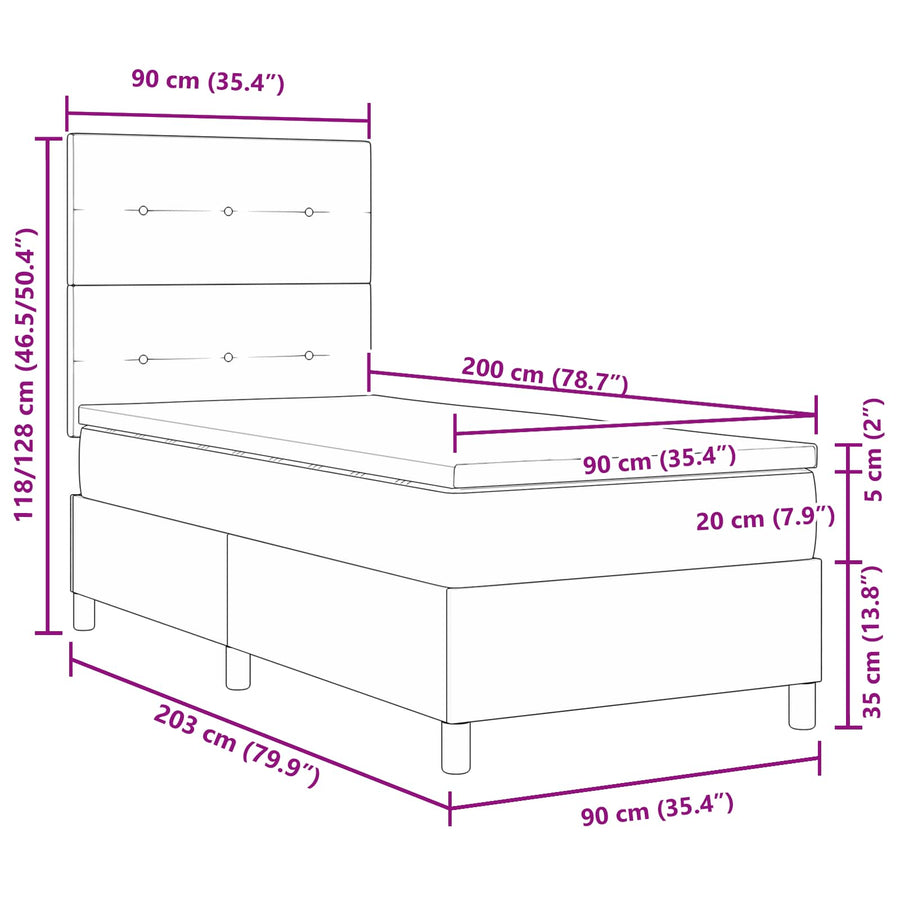 Boxspring bed met hoofdeinde Donkergrijs 90 x 200 cm Stof