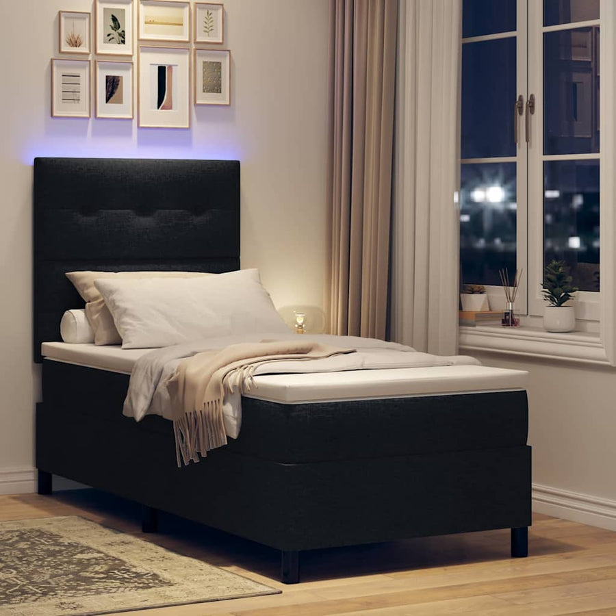Boxspring bed met LED-stripverlichting Zwart 100 x 200 cm Stof
