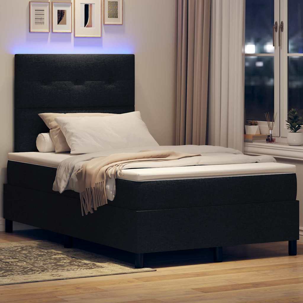Boxspring bed met LED-stripverlichting Zwart 120 x 190 cm Stof