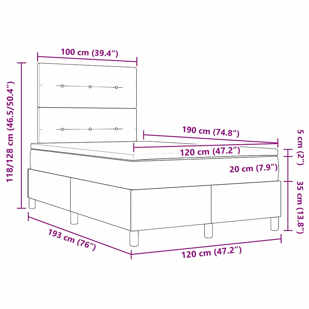 Boxspring bed met LED-stripverlichting Zwart 120 x 190 cm Stof