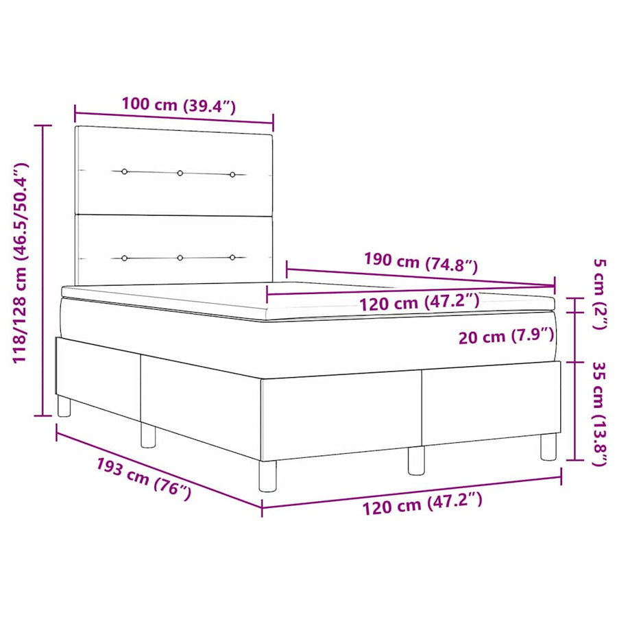 Boxspring bed met LED-stripverlichting Zwart 120 x 190 cm Stof