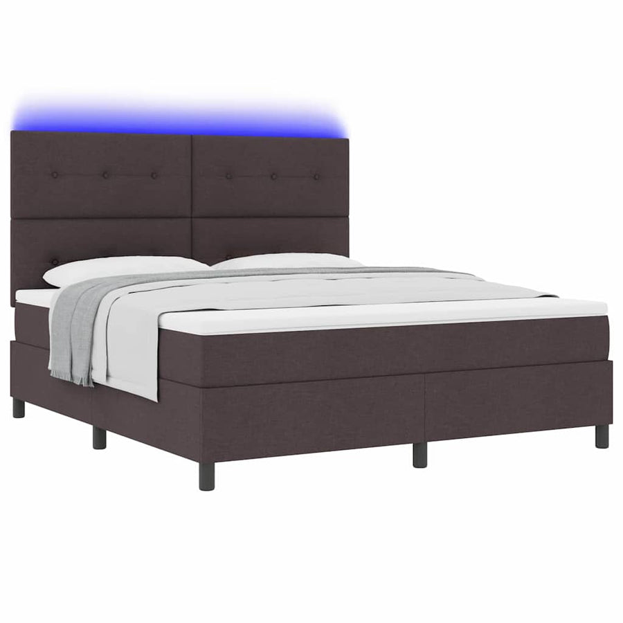 Boxspring bed met matras met LED Donkerbruin 180 x 200 cm Stof