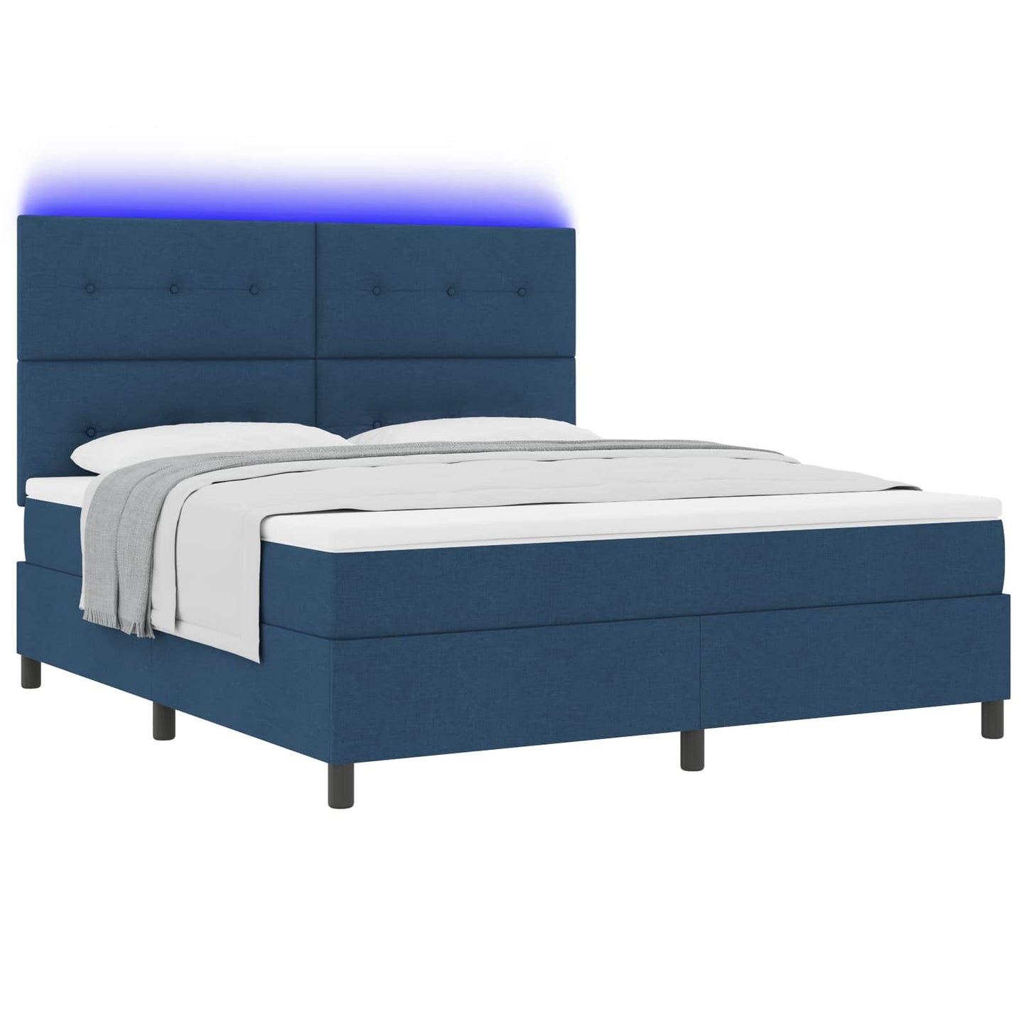 Boxspring bed met LED-stripverlichting Blauw 180 x 200 cm Stof