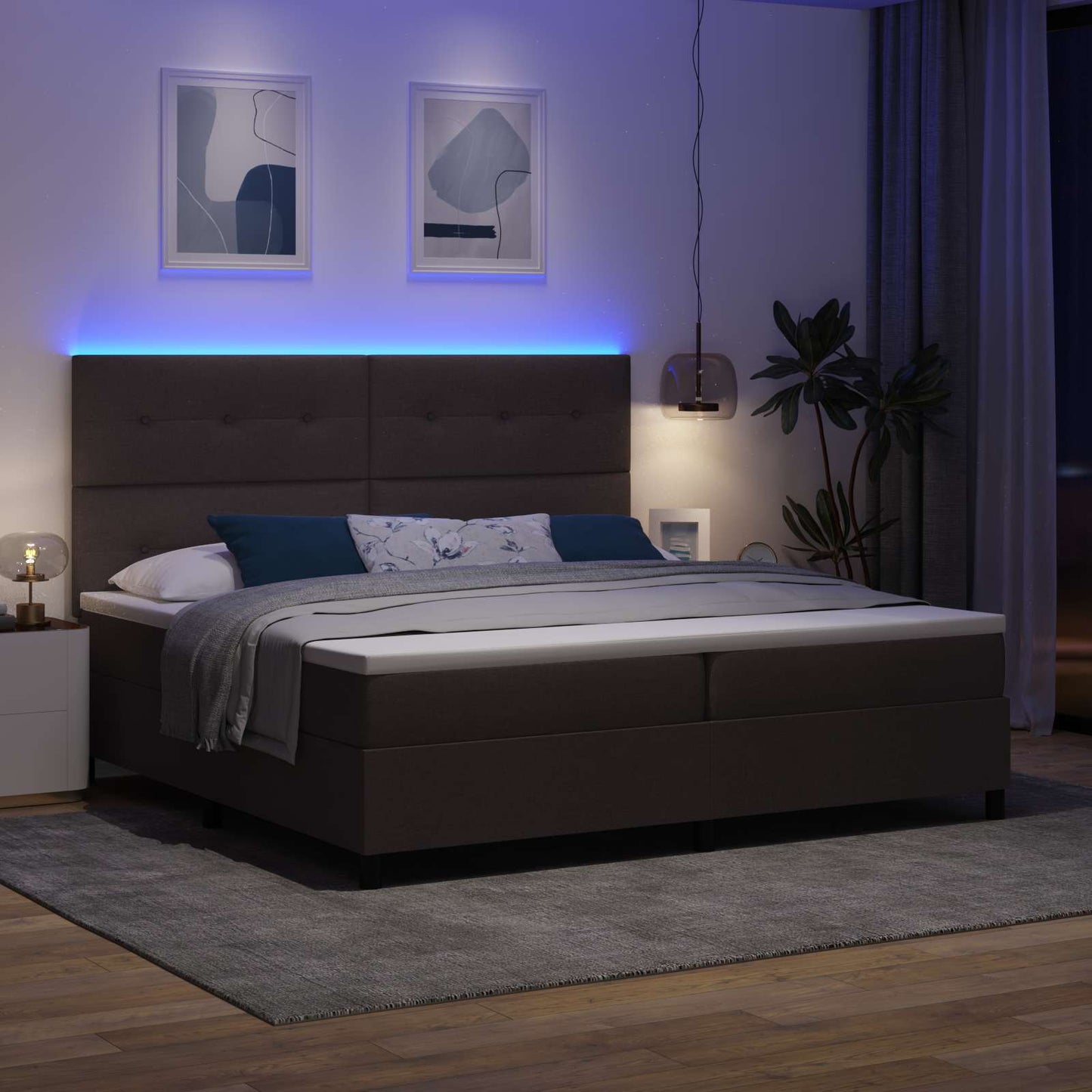 Boxspring bed met hoofdeinde Donkerbruin 200 x 200 cm Stof