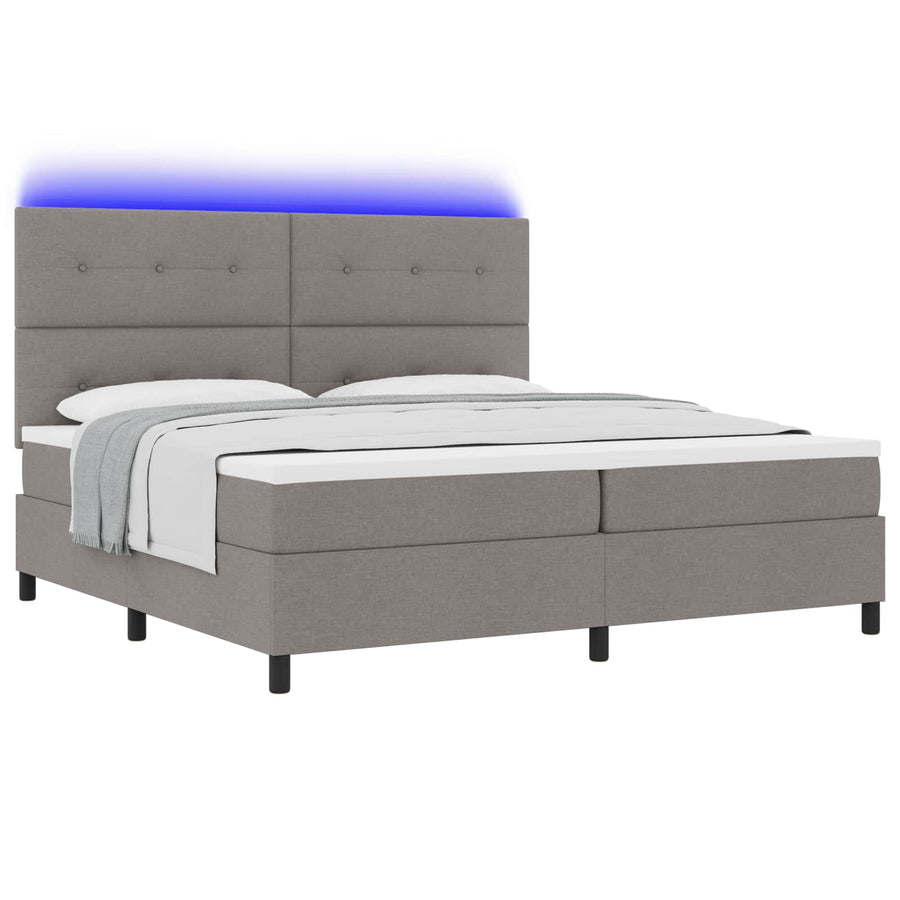 Boxspring bed met LED-stripverlichting Taupe 200 x 200 cm Stof