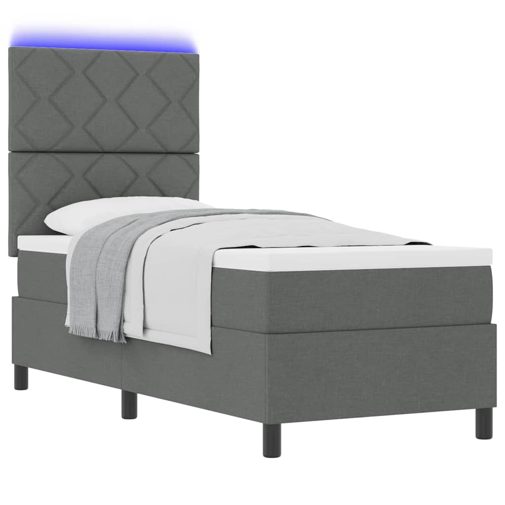 Boxspring bed met matras met LED Donkergrijs 80 x 200 cm Stof