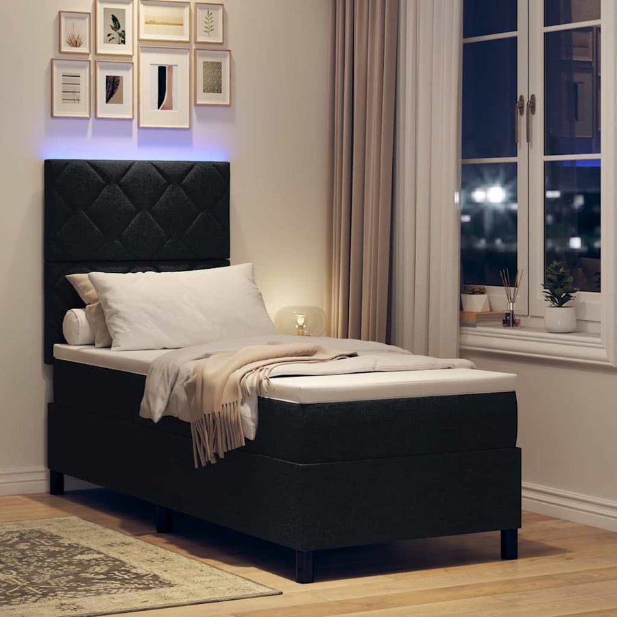 Boxspring bed met LED-stripverlichting Zwart 80 x 200 cm Stof