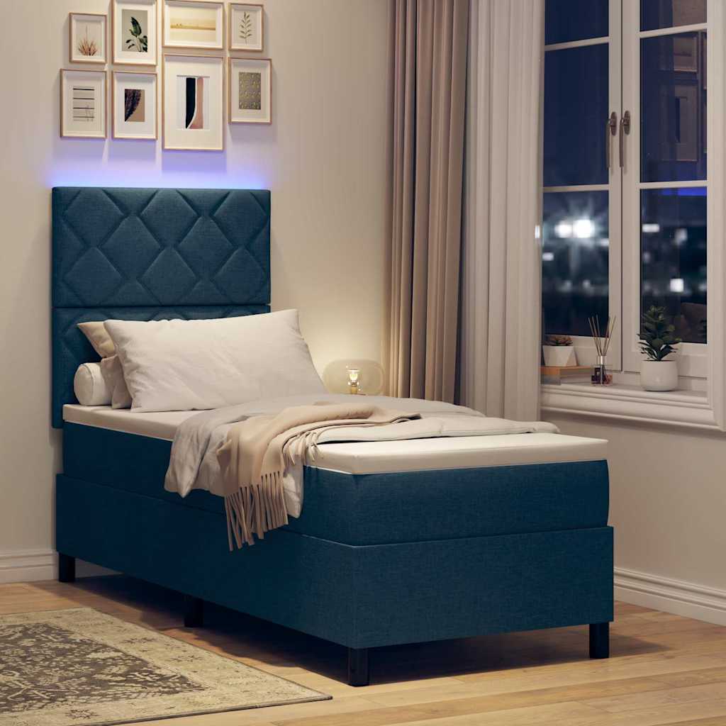 Boxspring bed met LED-stripverlichting Blauw 80 x 200 cm Stof