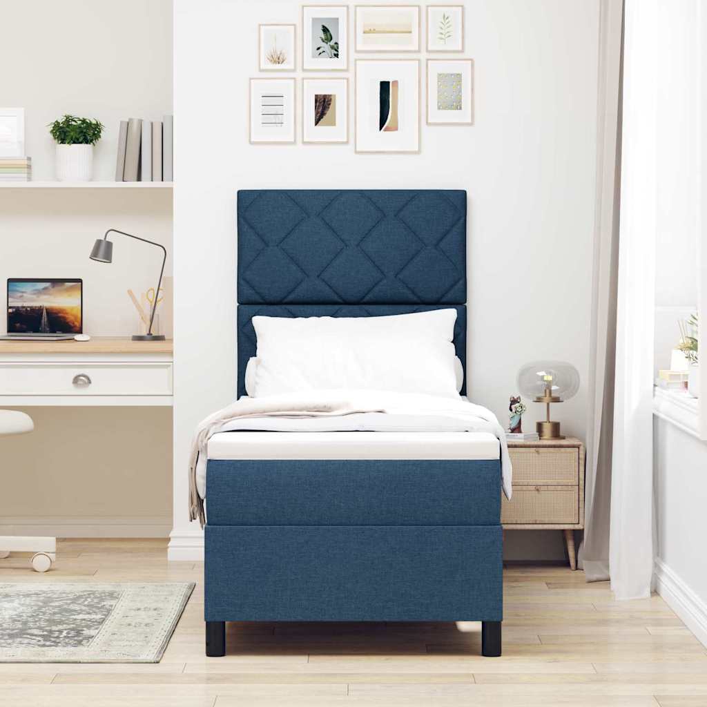 Boxspring bed met LED-stripverlichting Blauw 80 x 200 cm Stof