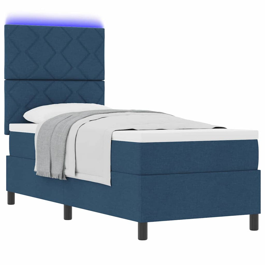 Boxspring bed met LED-stripverlichting Blauw 80 x 200 cm Stof